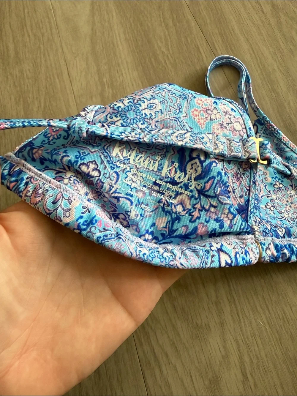 Kulani Kinis Triangle Bikini Top Blue Paisley Print Size Large